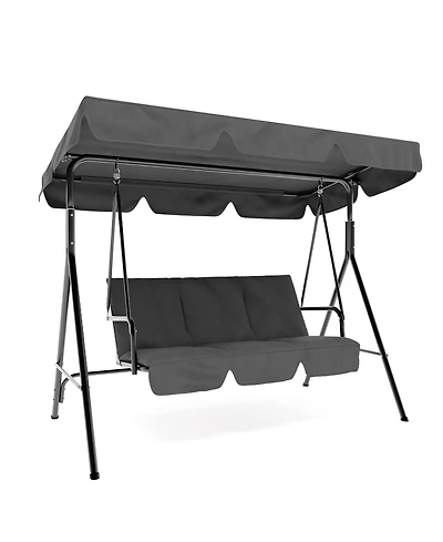 GarveeLife Outdoor Porch Swing with Adjustable Canopy, 3-Seat Patio Swing Chair with Stand Heavy Duty Outdoor Swing Metal Frame Patio Swing for Garden