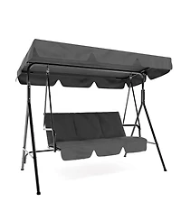 GarveeLife Outdoor Porch Swing with Adjustable Canopy, 3-Seat Patio Swing Chair with Stand Heavy Duty Outdoor Swing Metal Frame Patio Swing for Garden