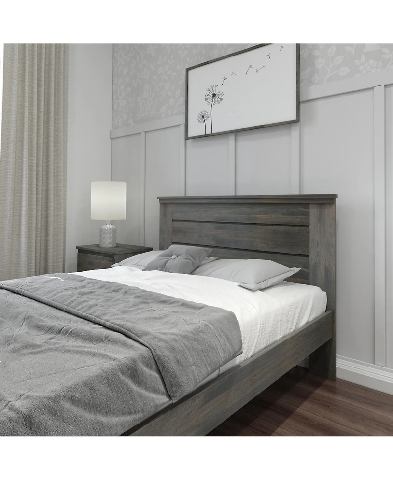 Max & Lily Full Bed Frame with Panel Headboard, Modern Farmhouse Solid Wood Platform