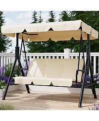 GarveeLife Outdoor Porch Swing with Adjustable Canopy, 3-Seat Patio Chair Stand Heavy Duty Metal Frame for Garden