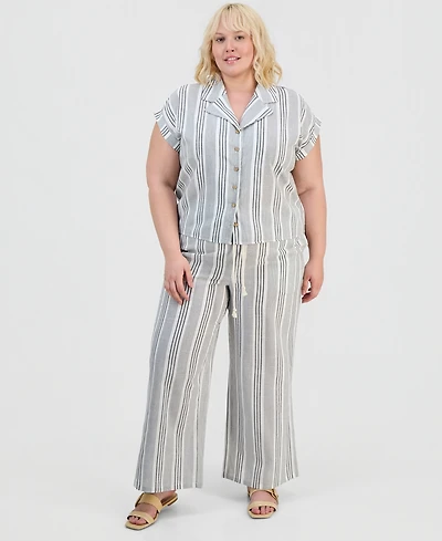 Full Circle Trends Trendy Plus Cap-Sleeve Shirt & Drawstring Pants Set