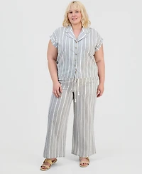 Full Circle Trends Trendy Plus Cap-Sleeve Shirt & Drawstring Pants Set