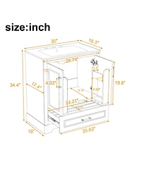 Busdays 30 Inch Bathroom Vanity with Sink Mdf Solid Wood Frame 1 Divider Drawer 2 Soft Close Doors Double Shelf Freestanding Vanity