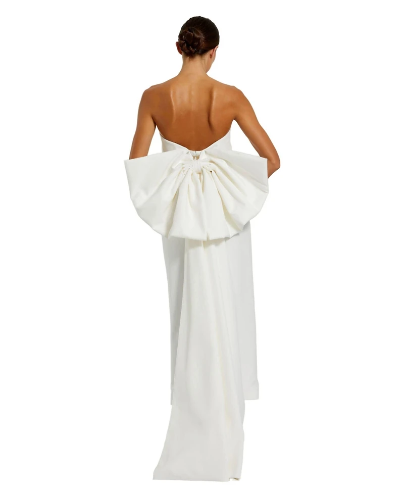 Mac Duggal Women's Strapless Satin Column Ankle Dress With Bow Detail