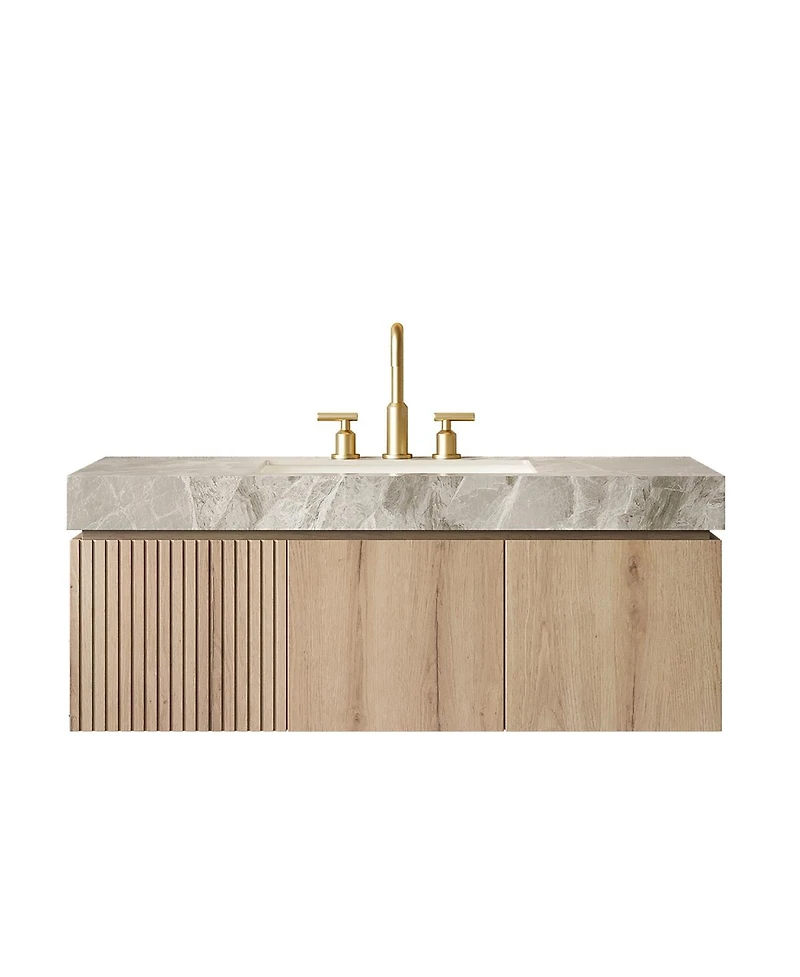 Sillysis 30 Inch Mounted Bathroom Vanity with Sintered Stone Top, 3-Hole Ceramic Sink, Soft Close Storage Cabinet