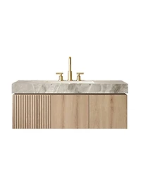 Sillysis 30 Inch Mounted Bathroom Vanity with Sintered Stone Top, 3-Hole Ceramic Sink, Soft Close Storage Cabinet