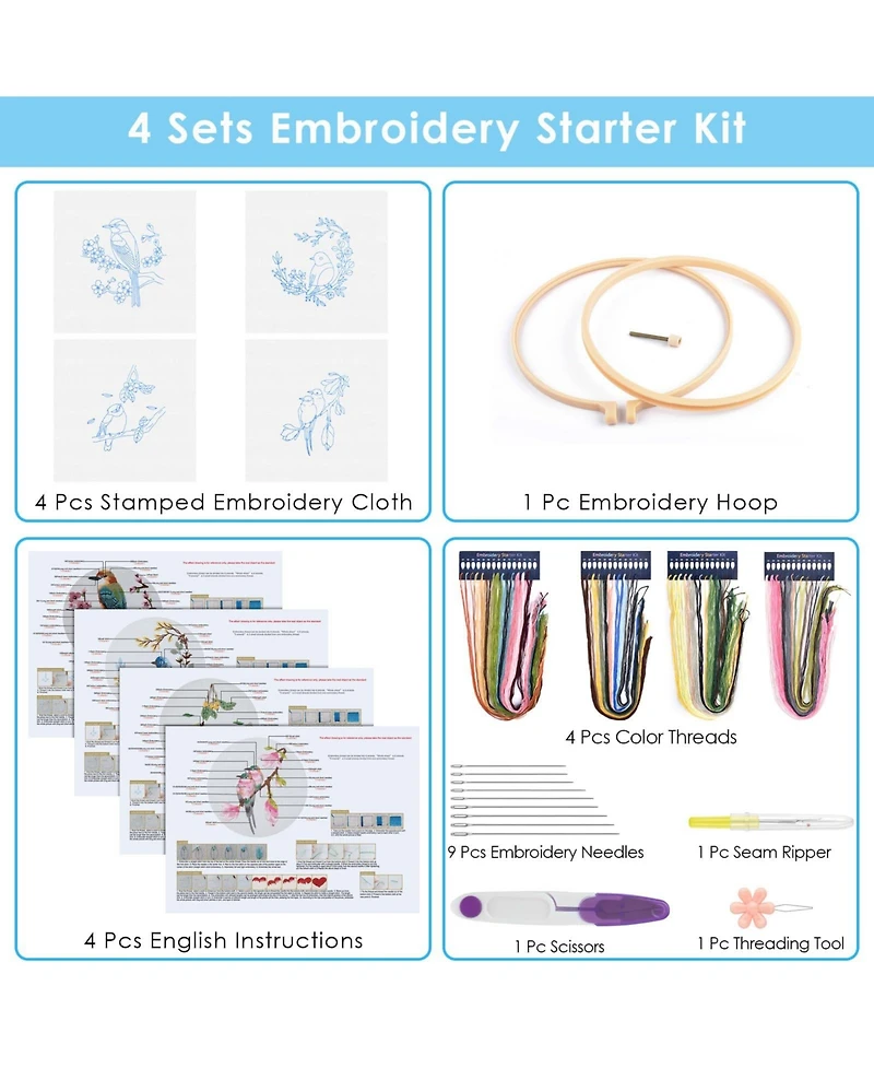 Gnuadz 4 Sets Embroidery Kit Cross Stitch Beginner Craft