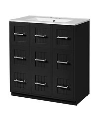 Sillysis 30 Inch Modern Bathroom Vanity with Ceramic Sink, Tip-Out Drawer, Soft Close Doors, Flexible Storage for
