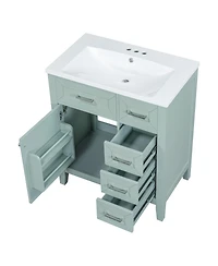 Sillysis 30 Inch Modern Bathroom Vanity with Ceramic Sink, Solid Wood, Multiple Drawers and Door Shelf for Stylish Bath