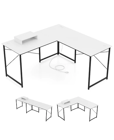 Slickblue 95 Inch L-Shaped Computer Desk with Monitor Stand Reversible