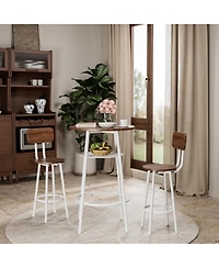 flynama 3-Piece 36" Counter-Height Bar Table Set with 2 Stools, Storage Shelf for Small Kitchen and Balcony