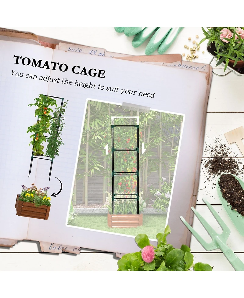 Outsunny Galvanized Raised Garden Bed w/ Tomato Cage,