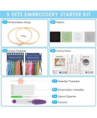 Gnuadz 4 Pack Embroidery Starter Kit Adults Diy Stamped Patterns Hoop Threads Tools Instructions Video Tutorial