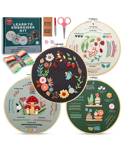 Gnuadz 4-piece Embroidery Kit Beginners Simple Patterns 31 Stitches