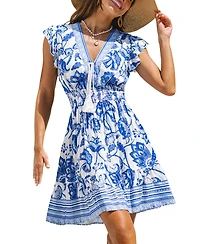 Cupshe Women's Summer Blossom Ruffle Mini Beach Dress