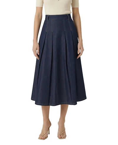 Modenaire Women's High-Waist Pleated A-Line Midi Skirt