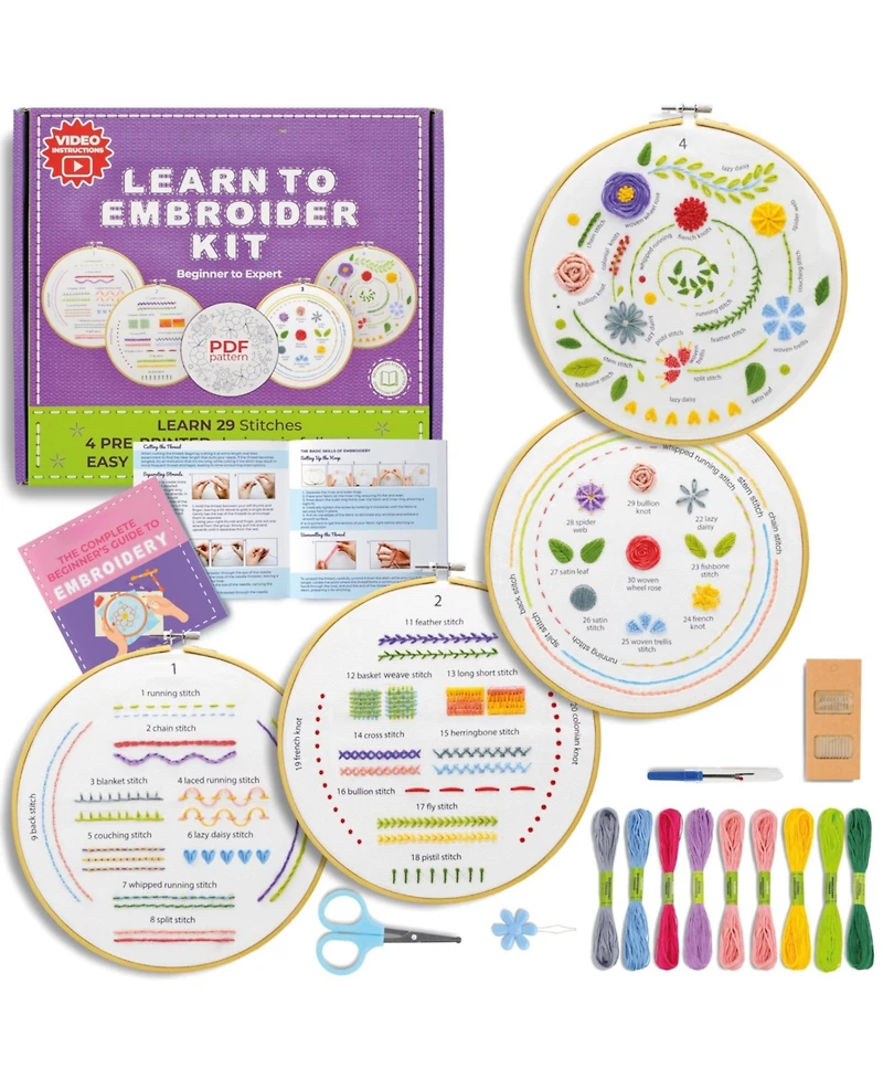 Gnuadz 4-piece Embroidery Kit 29 Stitches Beginners Patterns