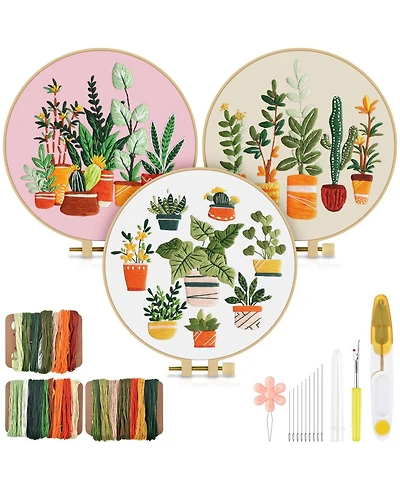 Gnuadz 3 Pack Embroidery Kit Adult Diy Stamped Patterns Plants