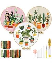 Gnuadz 3 Pack Embroidery Kit Adult Diy Stamped Patterns Plants