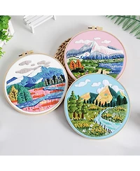 Gnuadz 3 Sets Embroidery Kit Landscapes Cloth Hoops Threads Craft Lover Hand
