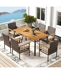 Sugift 7-Piece Pe Wicker and Acacia Wood Patio Dining Set