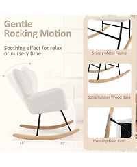 Gouun Nursery Rocking Chair with Teddy Fleece Upholstery and Rubber Wood Base