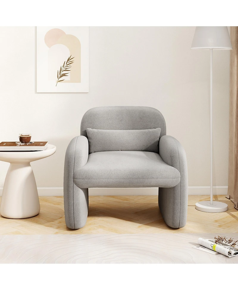Gouun Sherpa Accent Chair with Lumbar Pillow and Curved Armrests