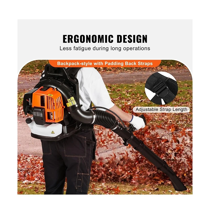 Sugift 63CC Gas Backpack Leaf Blower 1110 Cfm 220 Mph Snow Removal