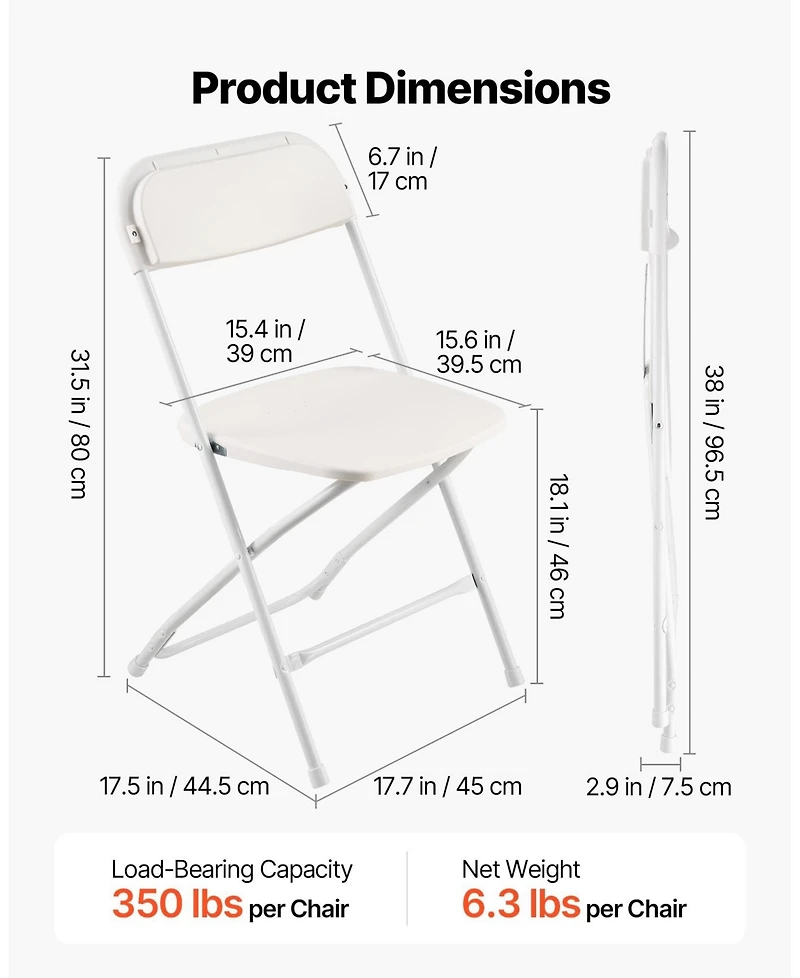 Gouun Plastic Folding Chairs Pack of 4 with Metal Frame, 350 lb Capacity Each