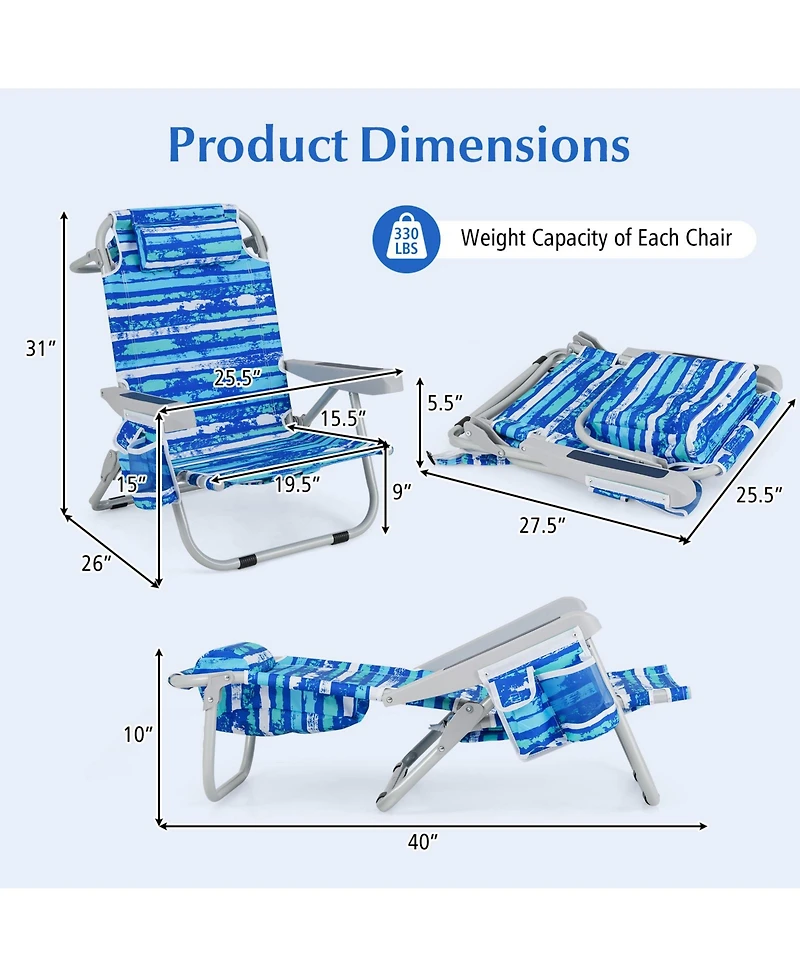 Gouun Low-Profile Beach Chair with Adjustable Backrest