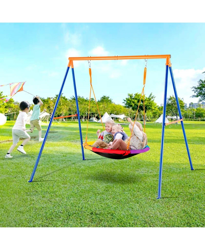 Sugift Backyard Swing Set 440lbs Capacity 40 inch Saucer Swing with Metal Stand