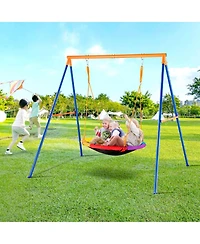 Sugift Backyard Swing Set 440lbs Capacity 40 inch Saucer Swing with Metal Stand
