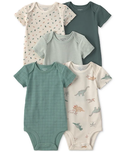 Carter's Baby Boys' Dinosaur Print Short-Sleeve Bodysuits, 5-Pack