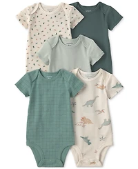Carter's Baby Boys' Dinosaur Print Short-Sleeve Bodysuits, 5-Pack