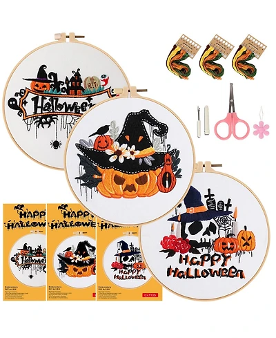Gnuadz 3 Sets Embroidery Kit Gothic Cross Pumpkin Pattern Diy Gift