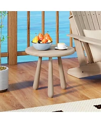 Gymax 18'' Round End Table Outdoor Mahogany Wood Side Table with Thickened Board