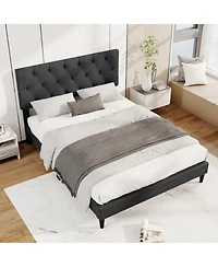 Slickblue Platform Bed Frame with Upholstered Tufted Headboard and Slats