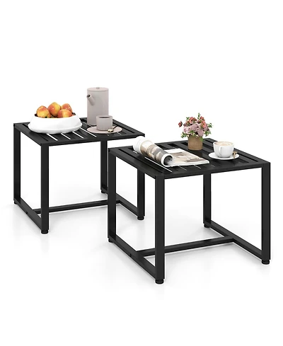 Slickblue Modern Metal End Table Set of 2 with Slatted Top Design for Home Decor