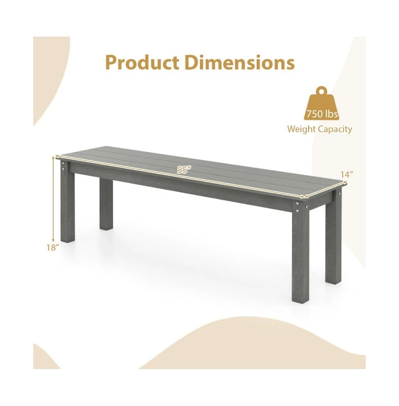 Gouun Steel Frame Garden Bench 55-Inch with Backrest