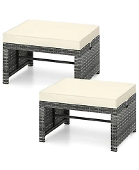 Gouun Wicker Outdoor Ottoman Set of 2 with Hidden Storage