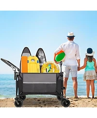 Mondawe Multi-Functional Folding Storage Wagon Utility Carts w/ 360degree(s) All-Terrain Wheels, Adjustable Handle, Large Capacity