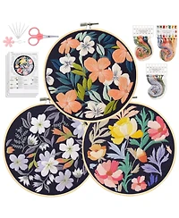 Gnuadz 3 Pack Embroidery Kit Beginners Needlepoint Cross Stamped Petal Pattern Video Tutorial