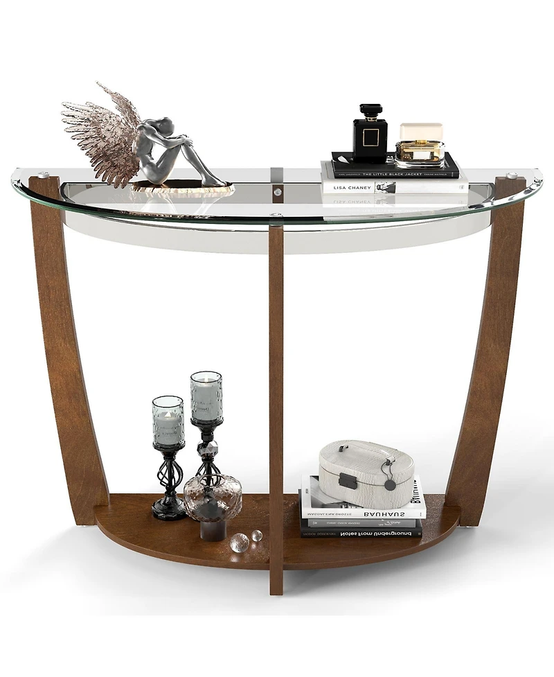 Slickblue Clear Tempered Glass Console Table with 2 Tier Design and Open Storage Shelf