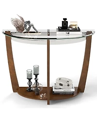 Slickblue Clear Tempered Glass Console Table with 2 Tier Design and Open Storage Shelf