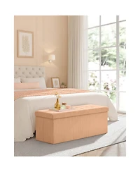 Slickblue Upholstered Foldable Storage Bench Ottoman with Built-In Footrest
