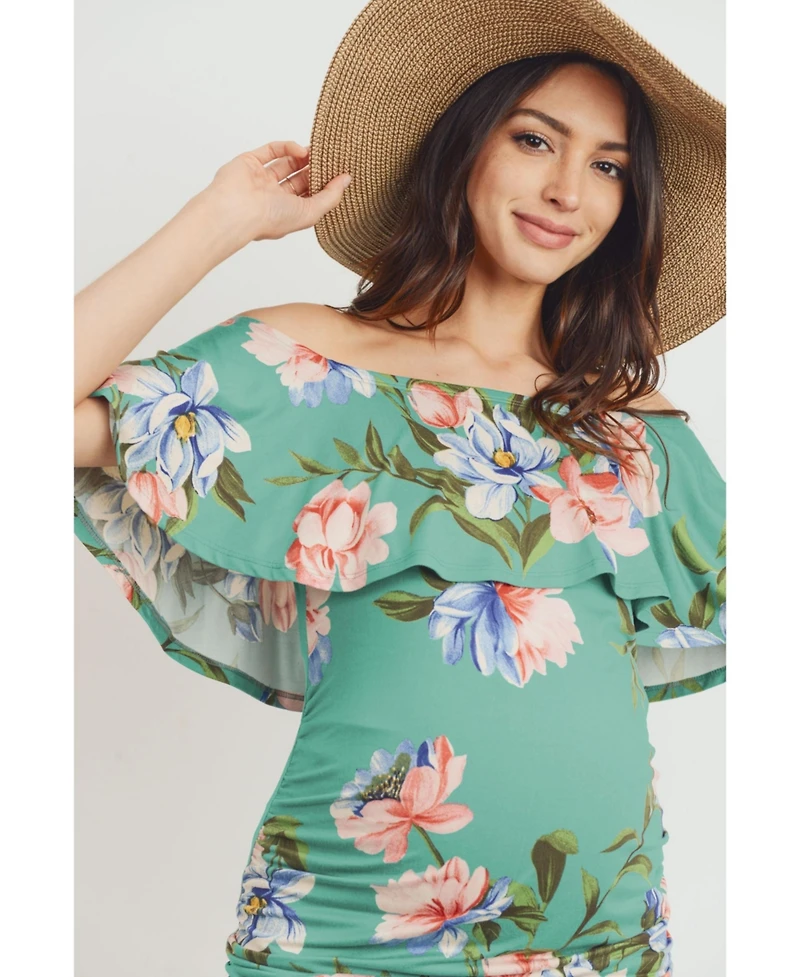 Hello Miz Maternity Floral Off-the-Shoulder Ruffle Bodycon Dress