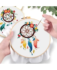 Gnuadz 4 Set Embroidery Kit Beginners Feather Wreath Cloth Hoops Threads