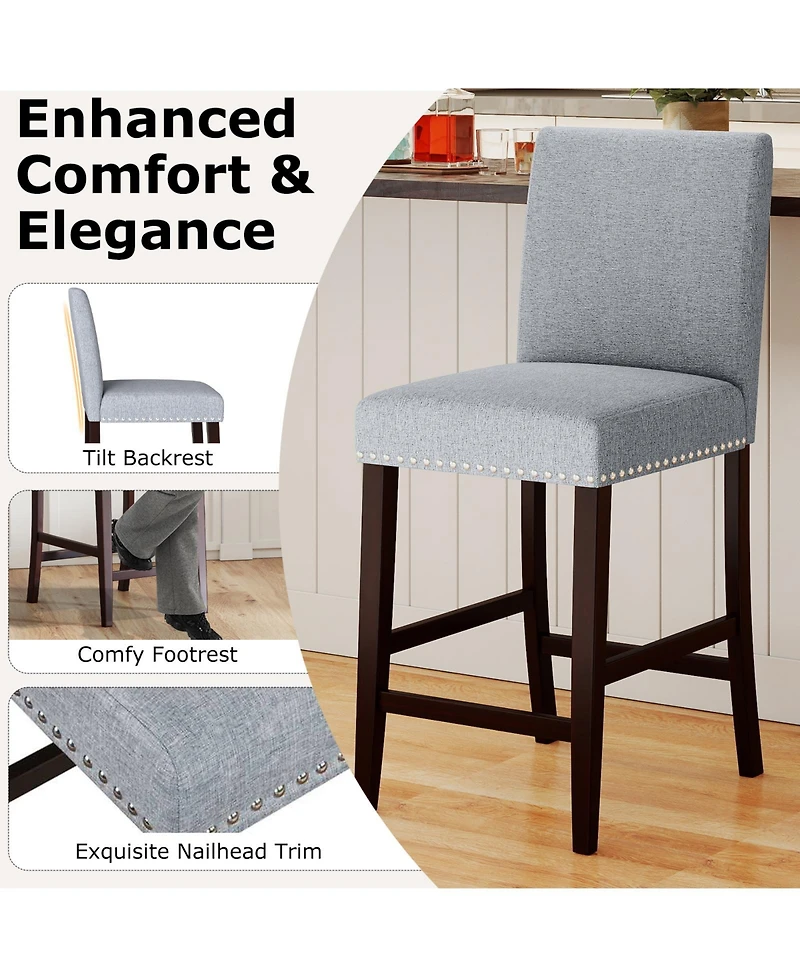 Slickblue Set of 2 Counter Height Bar Chairs with Cushioned Seat and Back Support