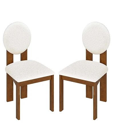 Slickblue Set of 2 Sherpa Upholstered Dining Chairs with Wooden Legs for Home and Restaurant Use
