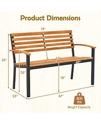 Gouun 47-Inch Outdoor Bench Acacia Wood Patio Loveseat with Backrest Armrests
